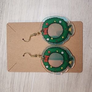 Christmas Wreath Gold Hypoallergenic Earrings